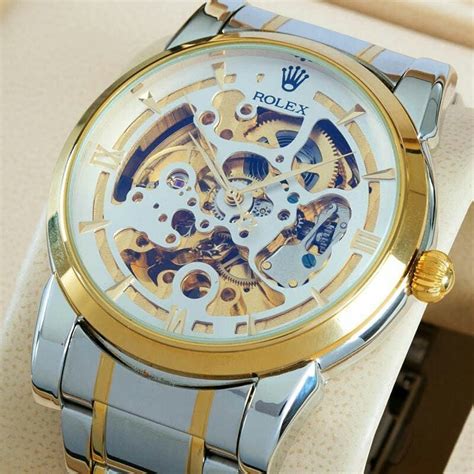 rolex skeleton automatic two tone wrist watch price in pakistan